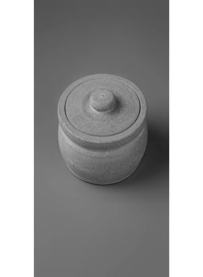 80's Cookware 80s COOKWARE Traditional Soapstone Storage Pot with Lid - Small Size (Dia: 12 cm, 500ML, 1kg) | Ideal for Curd, Salt, Pickle & Tamarind Storage | Natural Grey Finish - Image 1
